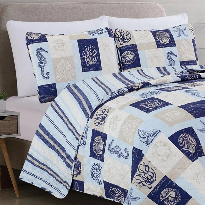 Universal V Berth Nautical Seascape Patchwork Quilt Set 3PC