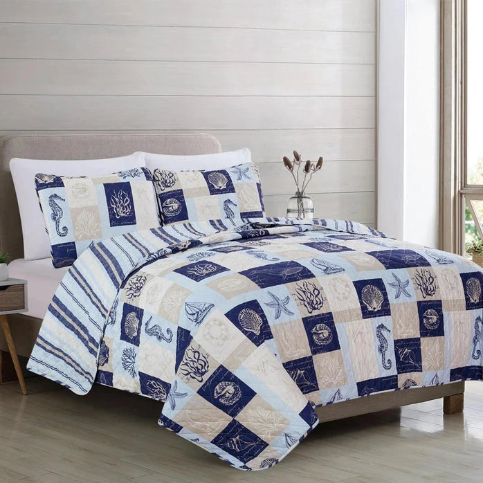 Universal V Berth Nautical Seascape Patchwork Quilt Set 3PC