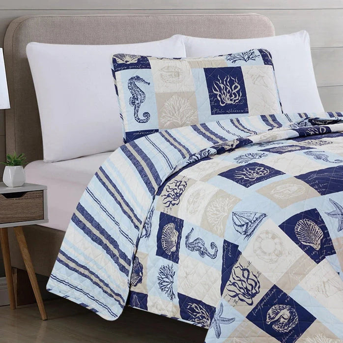 Universal V Berth Nautical Seascape Patchwork Quilt Set 3PC