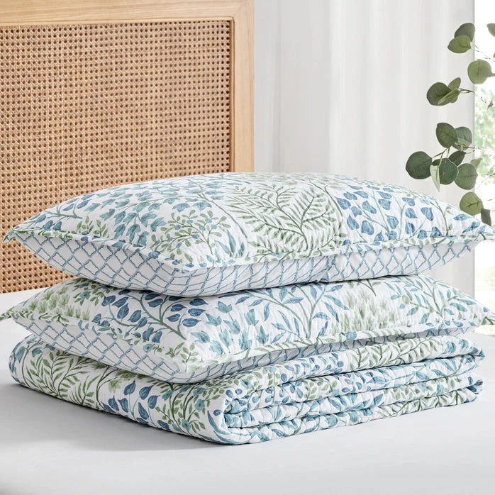English Forest Cotton Quilt Set - Green