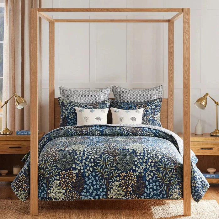 English Forest Cotton Quilt Set - Navy