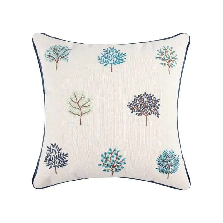 English Forest Embroidered Tree Pillow
