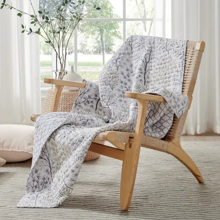 English Forest Quilted Throw Blanket - Natural