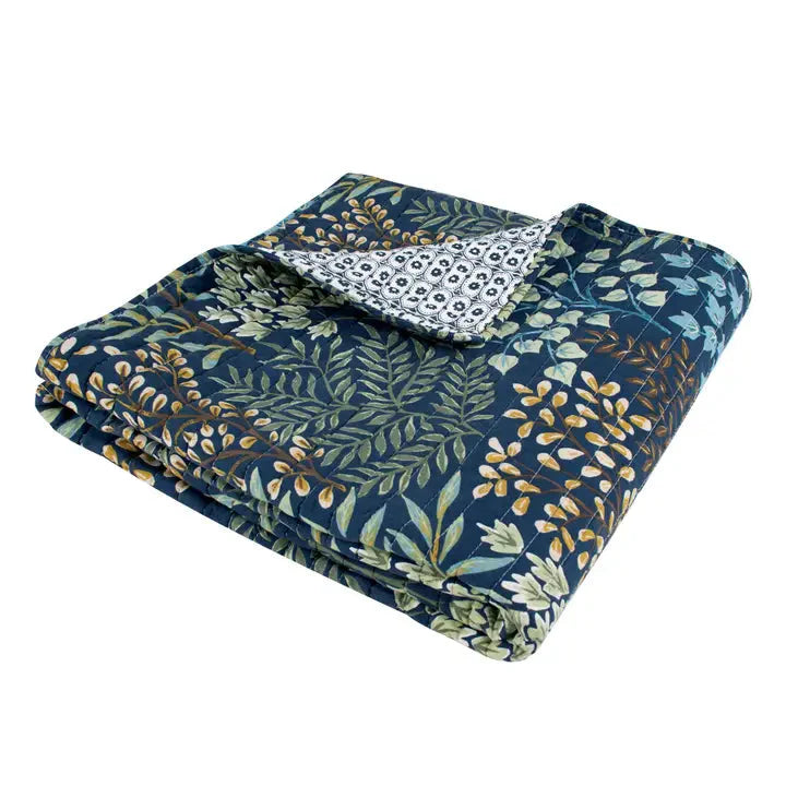 English Forest Quilted Throw Blanket - Navy