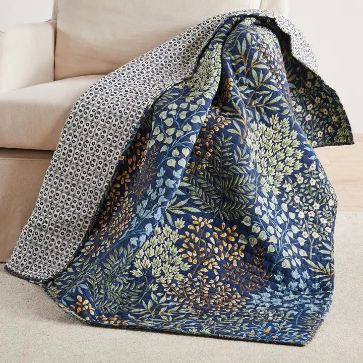 English Forest Quilted Throw Blanket - Navy