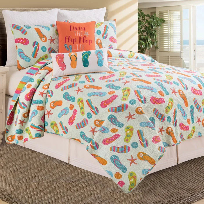 Flip Flops Coastal Quilt Set - Lightweight Microfiber - 3PC