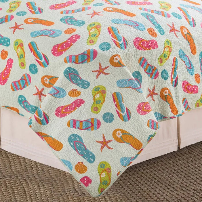Flip Flops Coastal Quilt Set - Lightweight Microfiber - 3PC