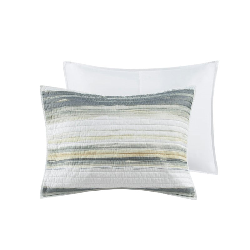 King Beach Quilt Set -  Marina Yellow And Grey Hues 6PC - Beach Themed Bedding Set