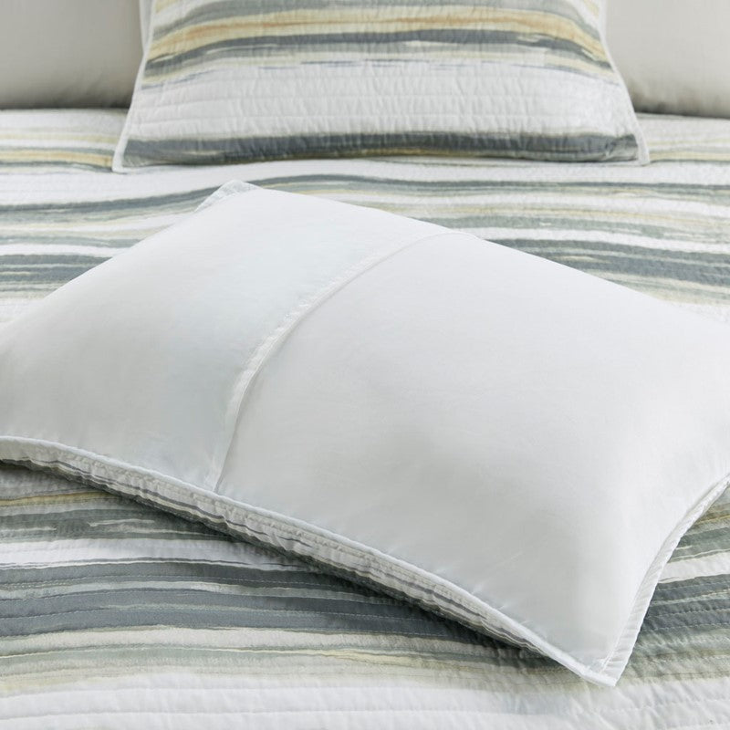 King Beach Quilt Set -  Marina Yellow And Grey Hues 6PC - Beach Themed Bedding Set