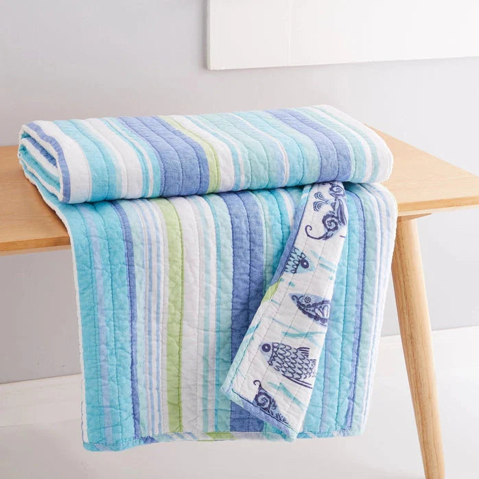 Laida Beach Quilted Throw Blanket - Coastal Throw Blanket