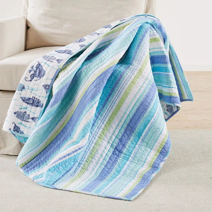 Laida Beach Quilted Throw Blanket - Coastal Throw Blanket