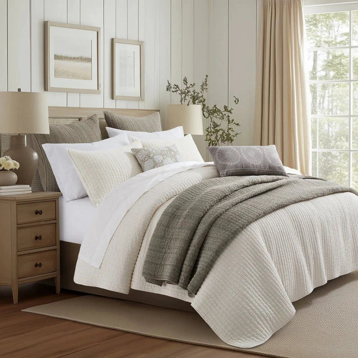 Loden Cotton Quilt Set - Cream