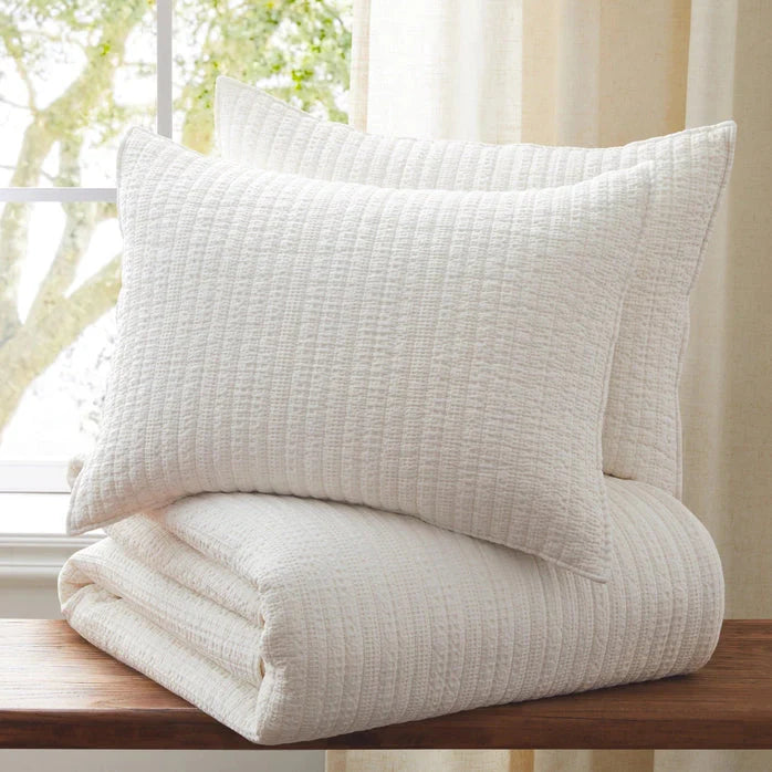 Loden Cotton Quilt Set - Cream