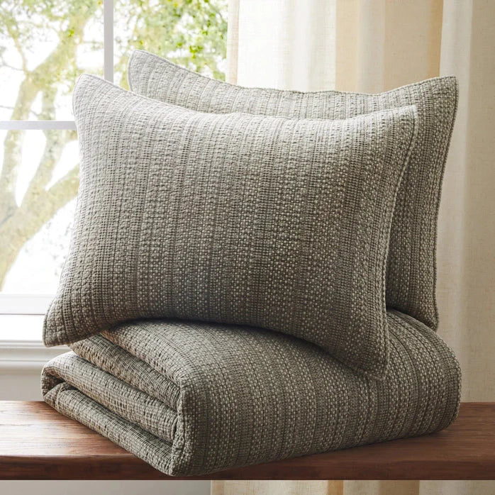 Loden Cotton Quilt Set - Taupe