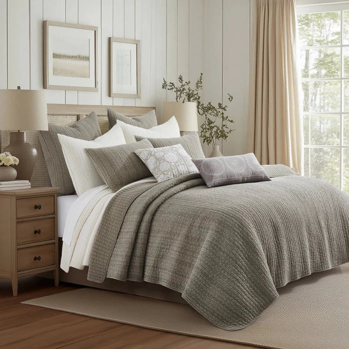 Loden Cotton Quilt Set - Taupe