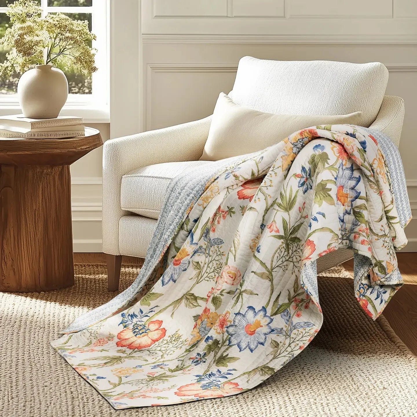 Maileen Quilted Cotton Botanical Throw Blanket