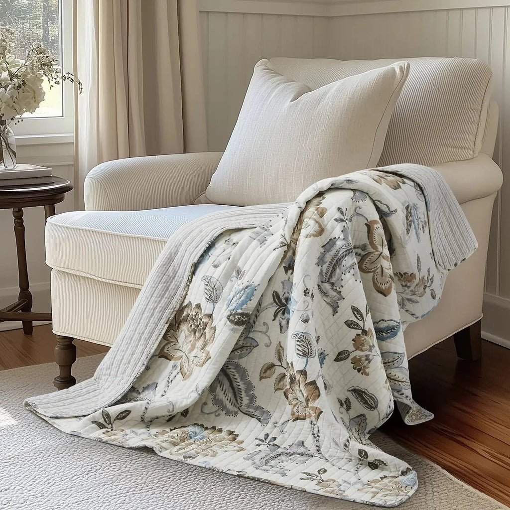 Maileen Quilted Cotton Botanical Throw Blanket