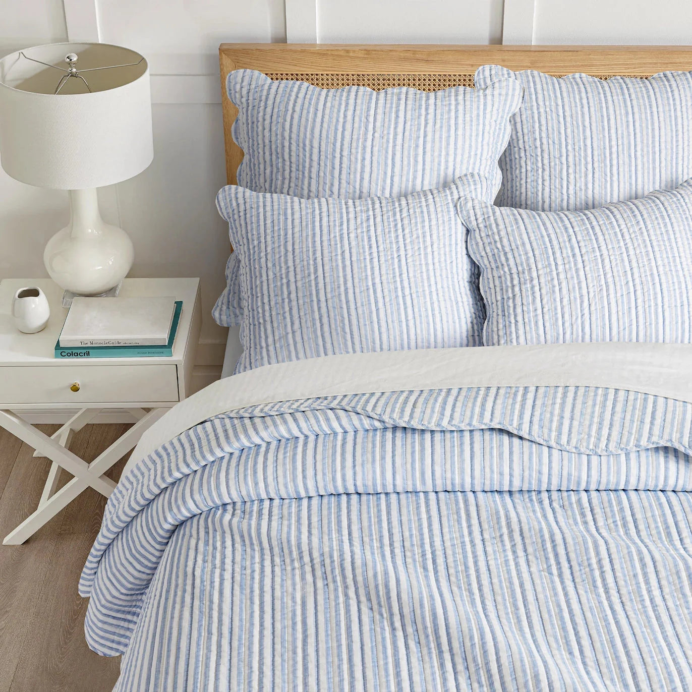 Martha Stripe Blue Euro Sham Set of 2 - Scalloped Edge Coastal Bedding