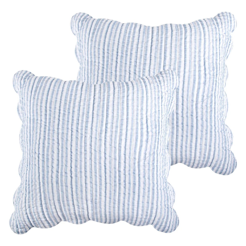 Martha Stripe Blue Euro Sham Set of 2 - Scalloped Edge Coastal Bedding