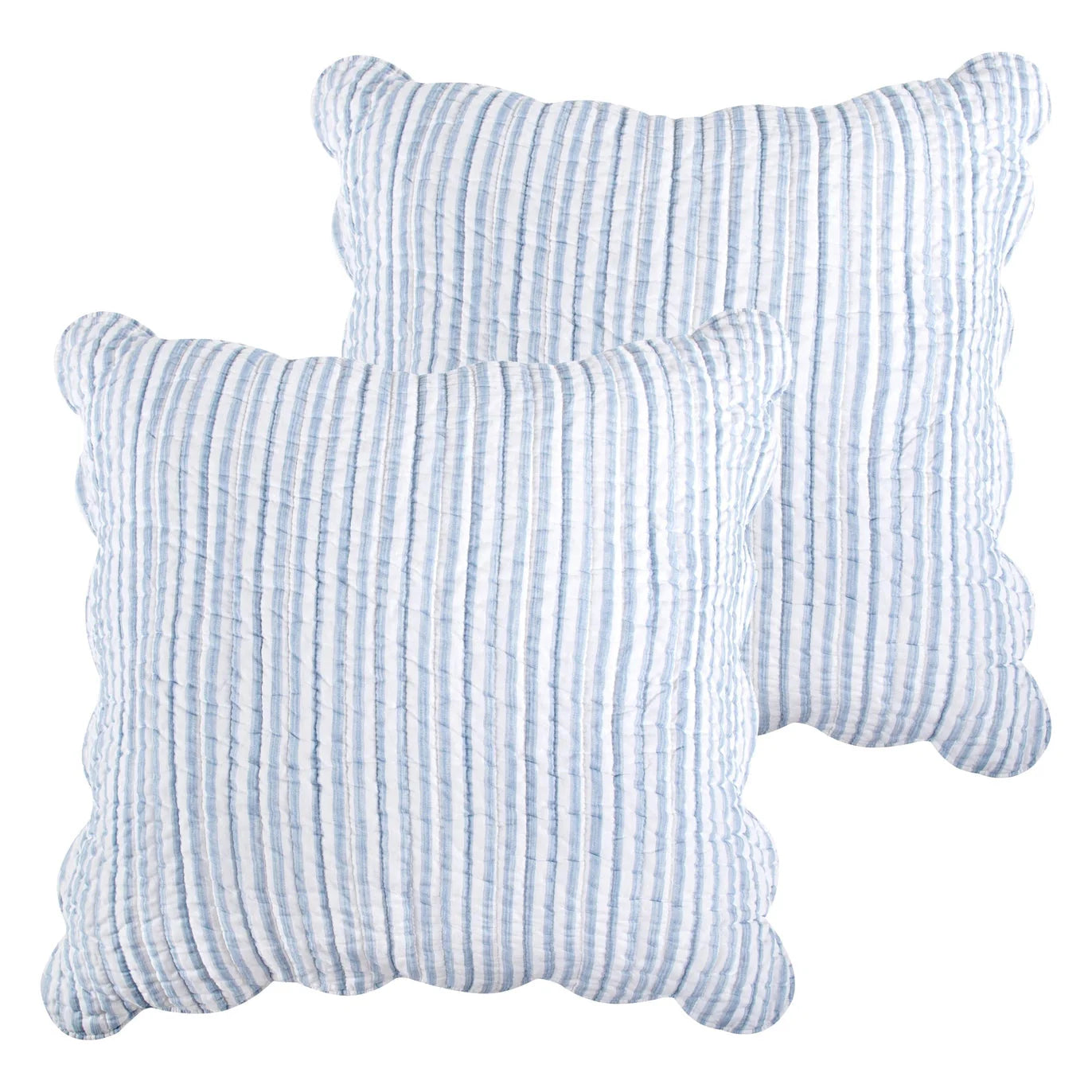 Martha Stripe Blue Euro Sham Set of 2 - Scalloped Edge Coastal Bedding