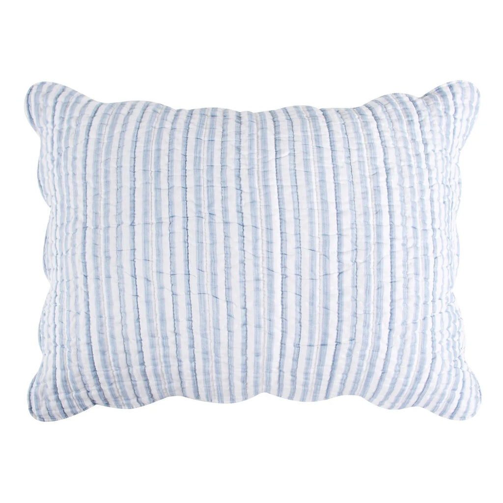 Martha Stripe Blue Quilt Set - Coastal Quilt Set - Blue Stripe - Scalloped Edges