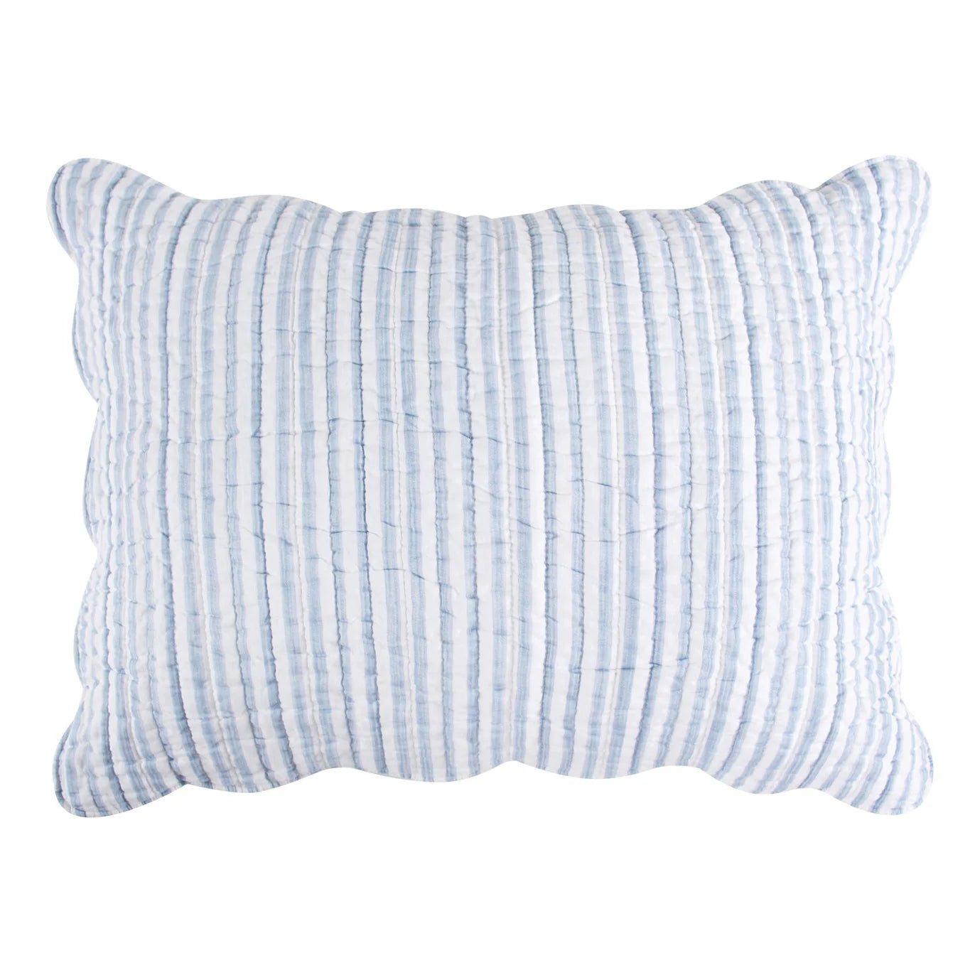 Martha Stripe Blue Quilt Set - Coastal Quilt Set - Blue Stripe - Scalloped Edges
