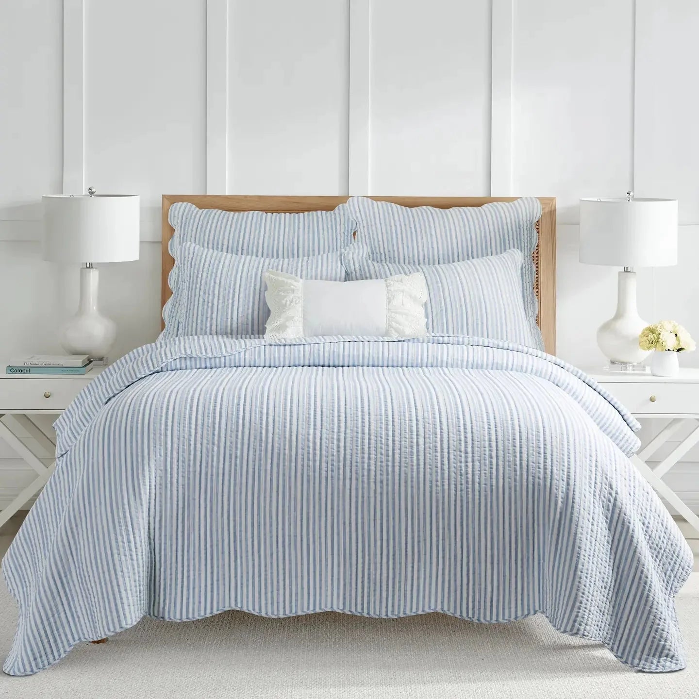 Martha Stripe Blue Quilt Set - Coastal Quilt Set - Blue Stripe - Quahog Bay Bedding