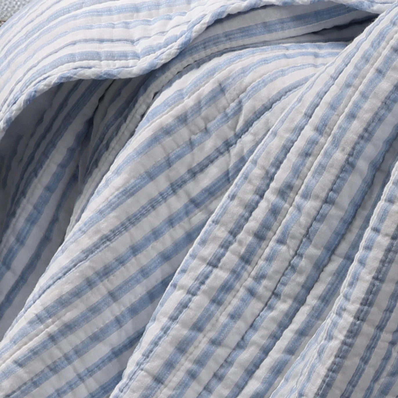 Martha Stripe Blue Quilted Throw - Scalloped Edge Coastal Bedding