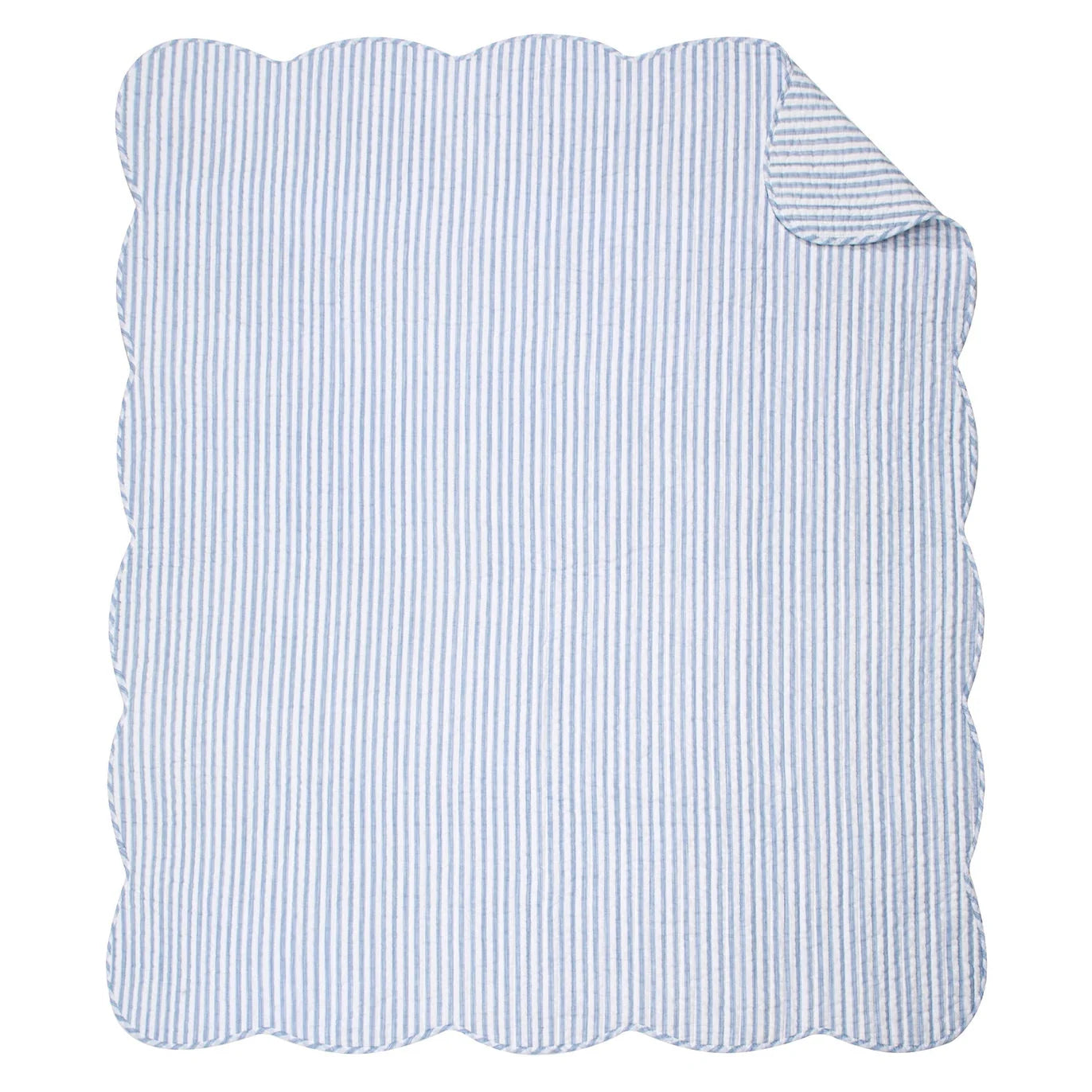 Martha Stripe Blue Quilted Throw - Scalloped Edge Coastal Bedding