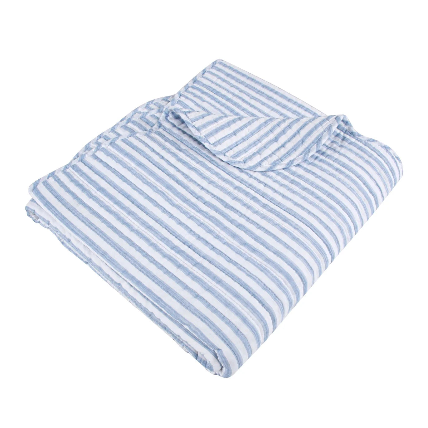 Martha Stripe Blue Quilted Throw - Scalloped Edge Coastal Bedding
