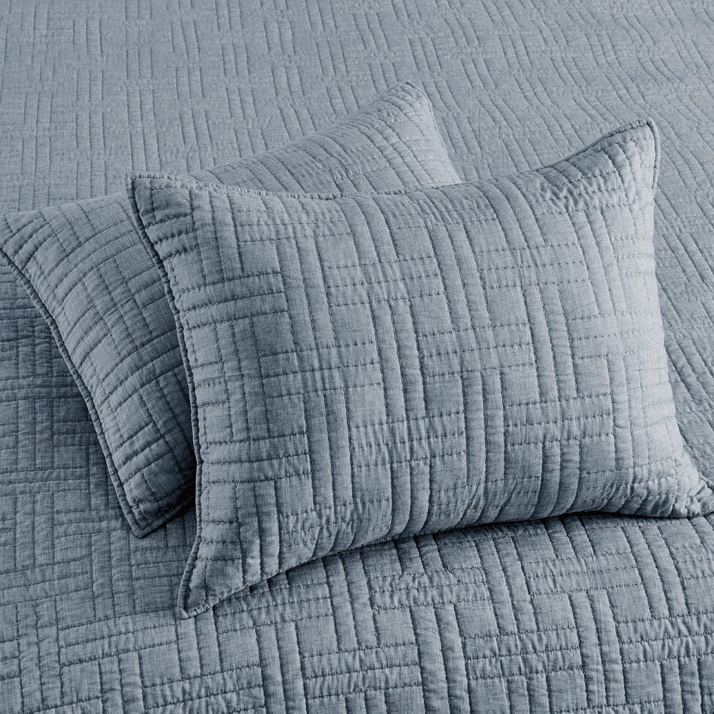 Melange Stitch Reversible Quilt Set - Chambray