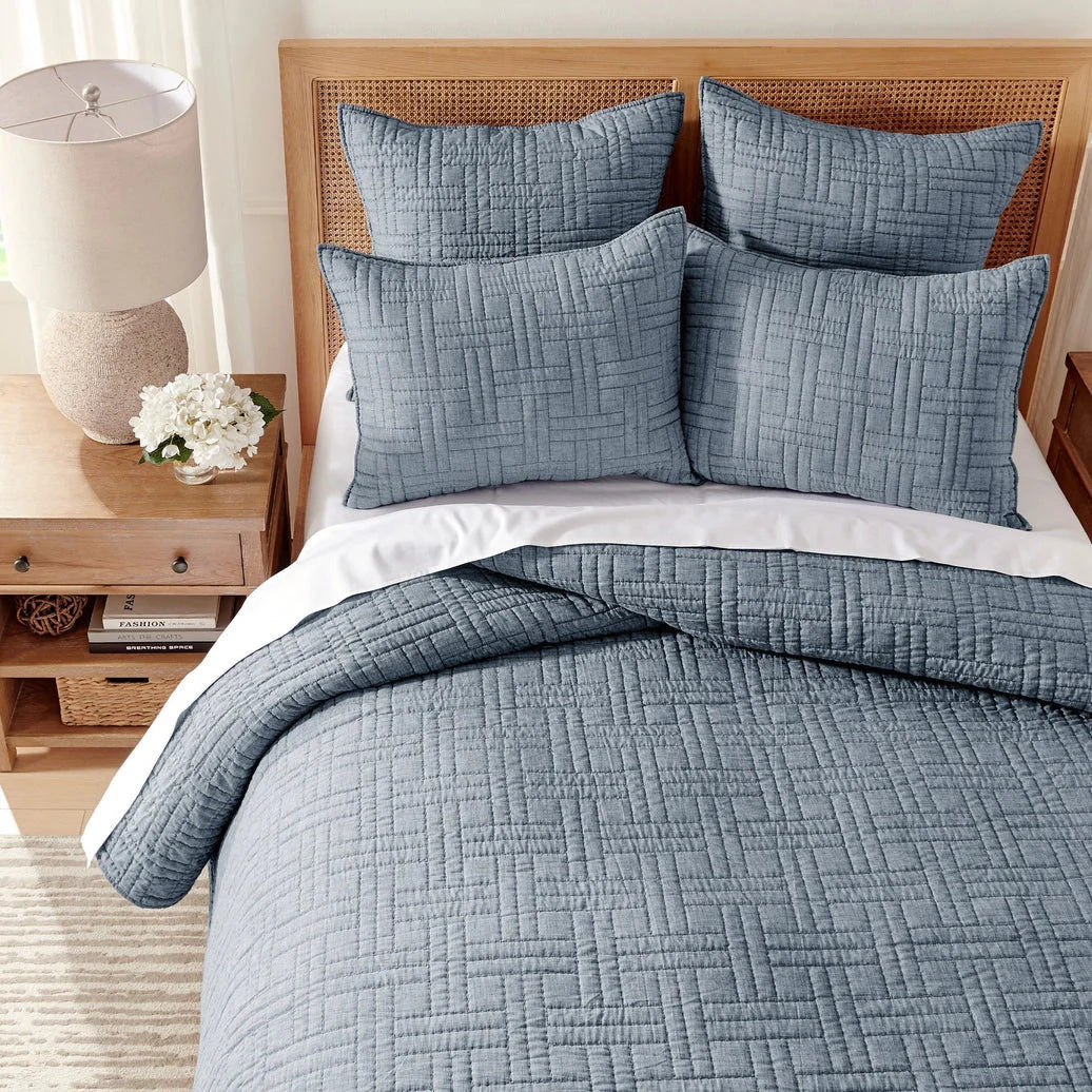 Melange Stitch Reversible Quilt Set - Chambray
