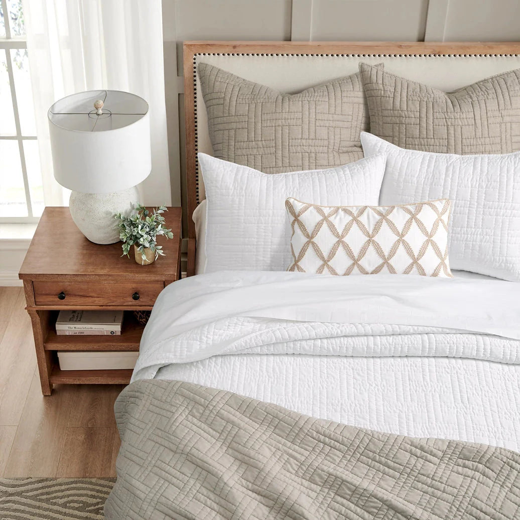 Melange Stitch Reversible Quilt Set - White