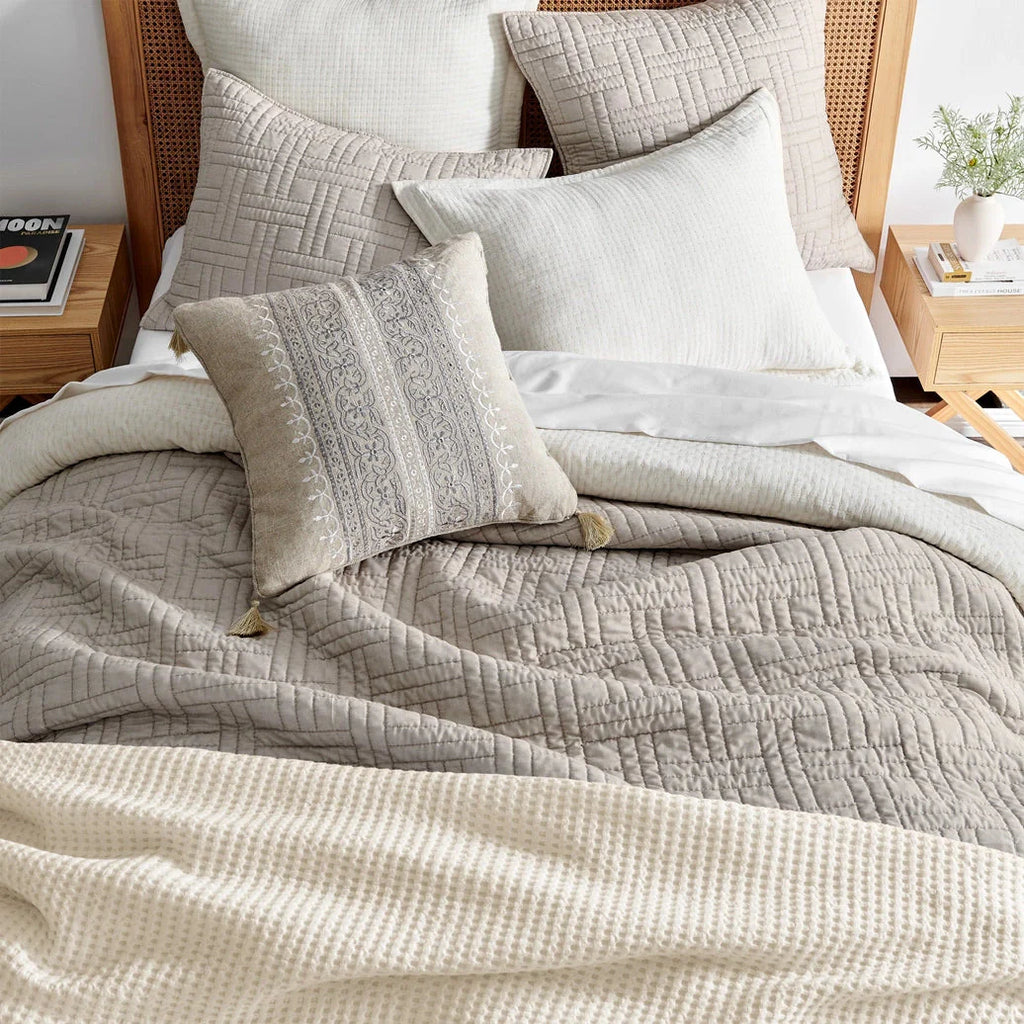 Melange Stitch Reversible Quilt Set - Natural