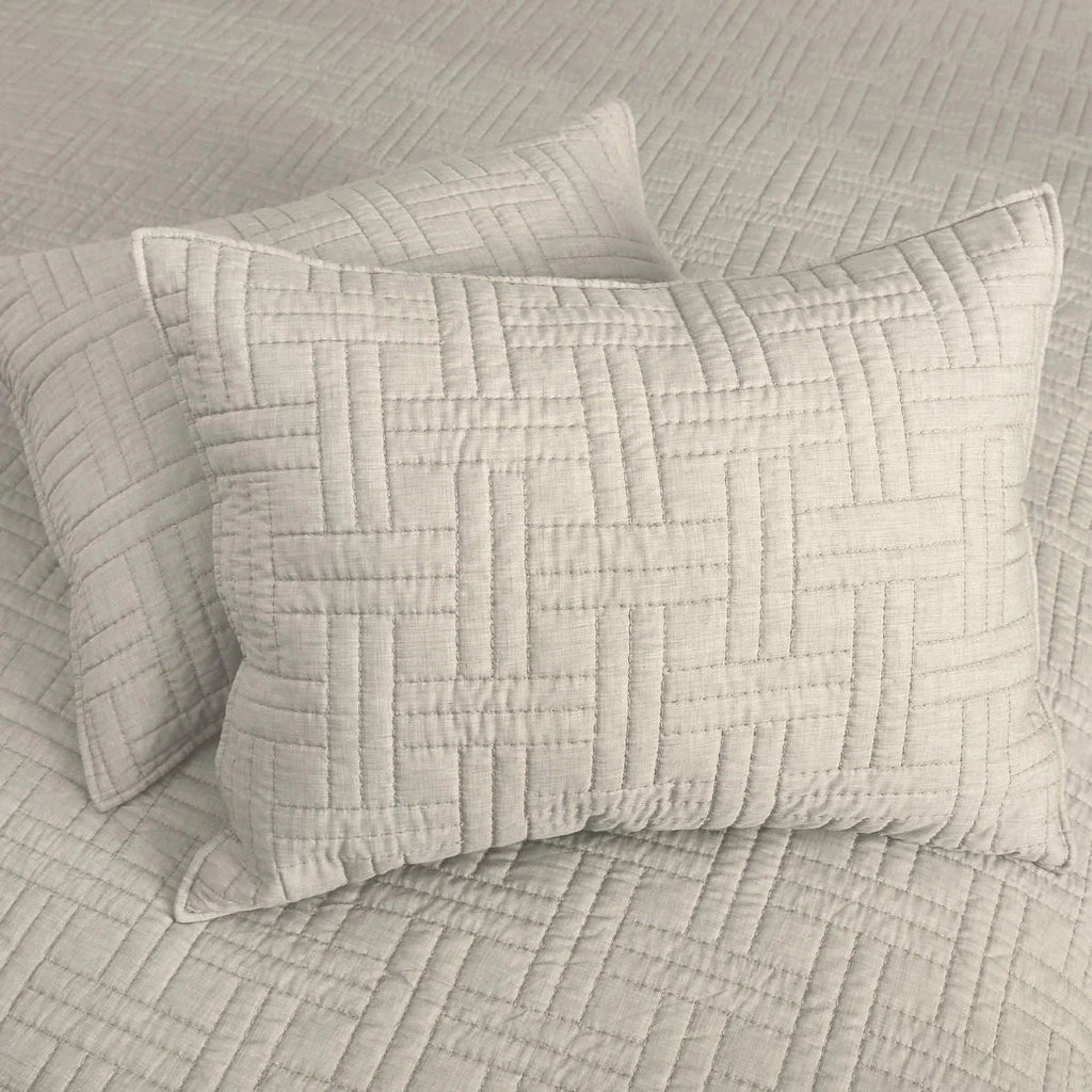 Melange Stitch Reversible Quilt Set - Natural