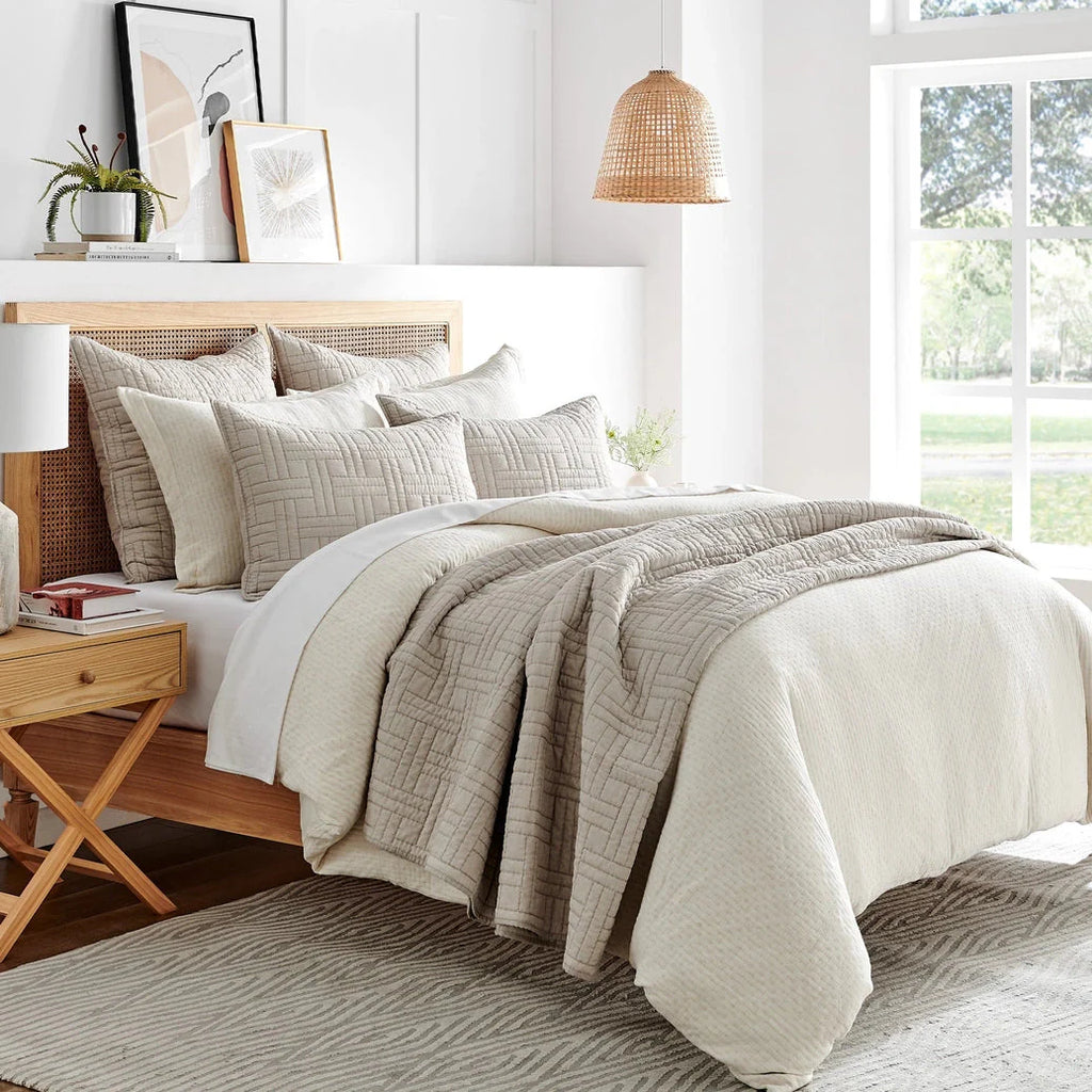 Melange Stitch Reversible Quilt Set - Natural