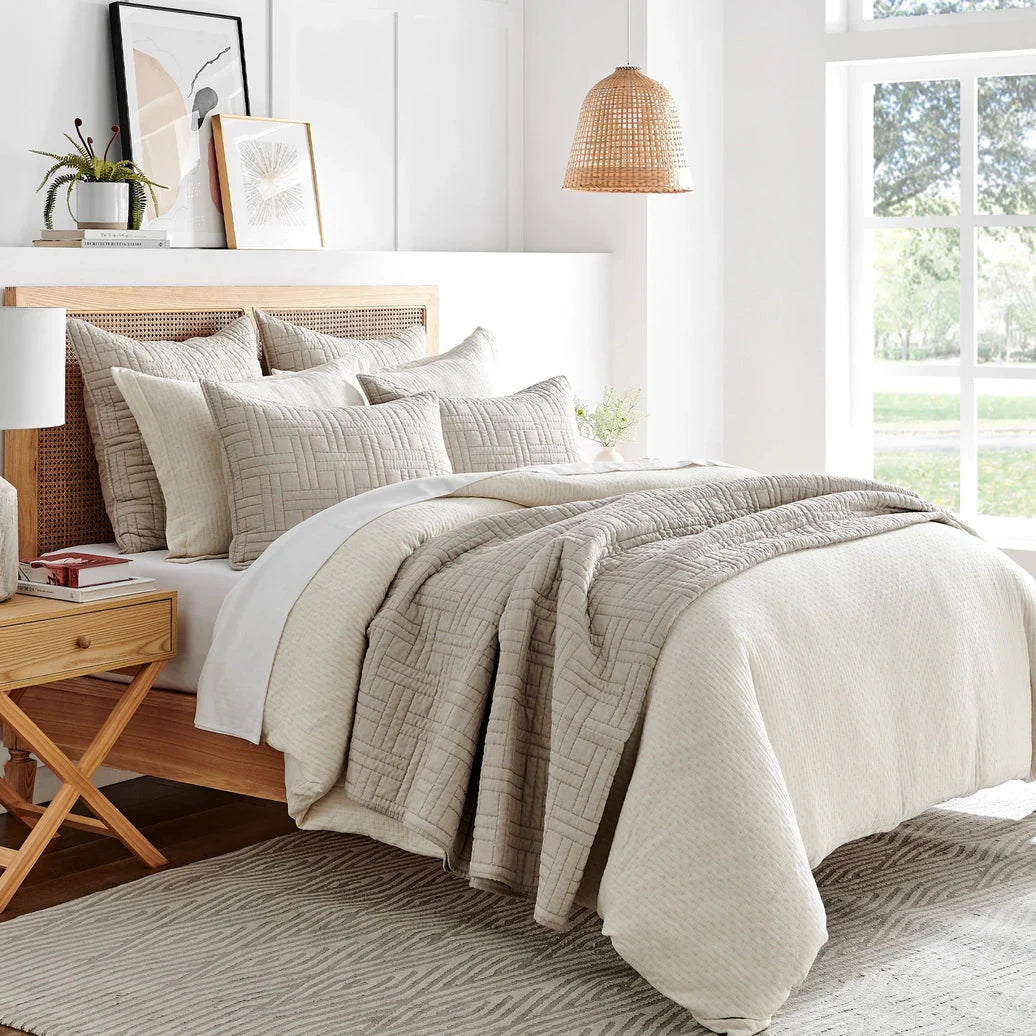 Melange Stitch Reversible Quilt Set - Natural