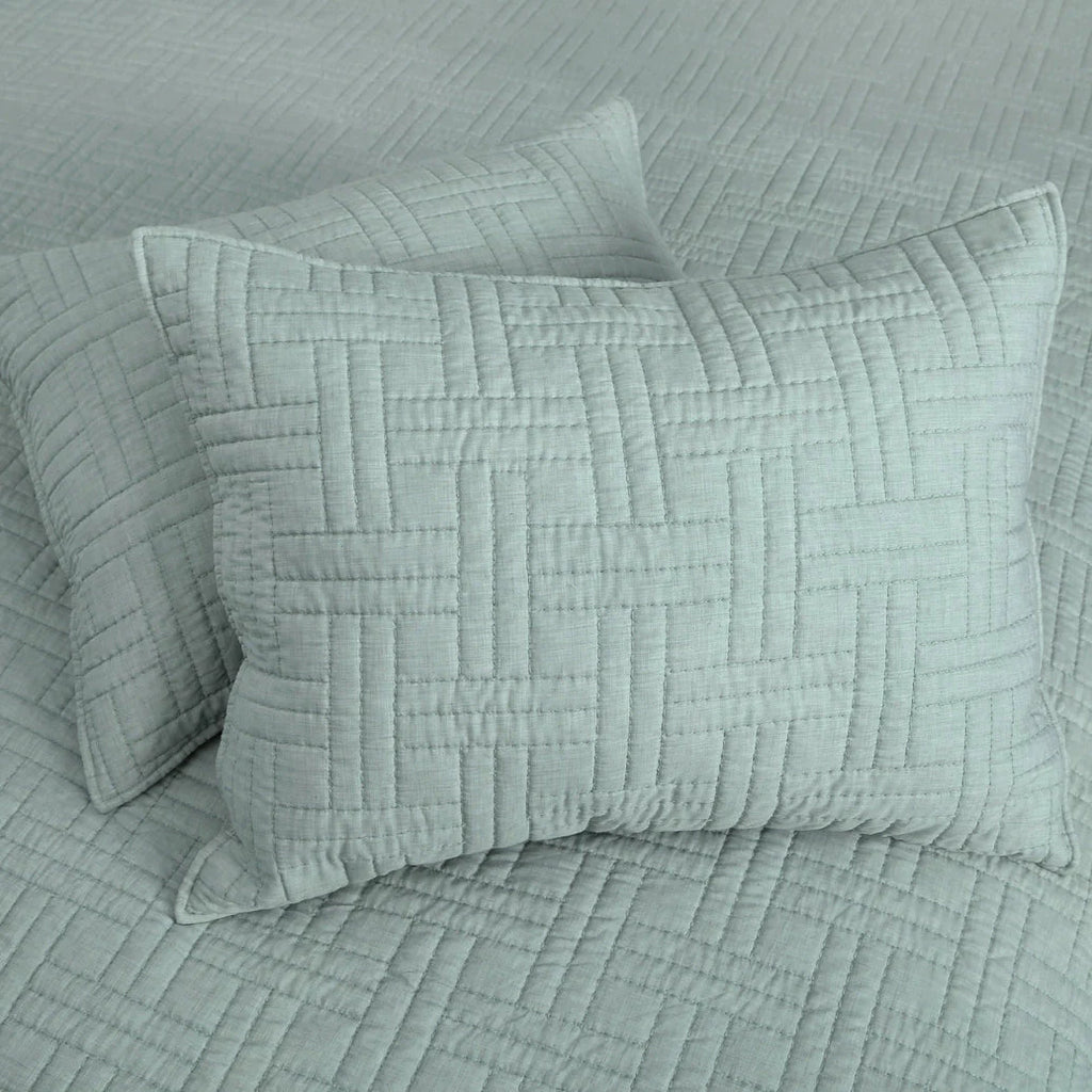 Melange Stitch Reversible Quilt Set - Seafoam