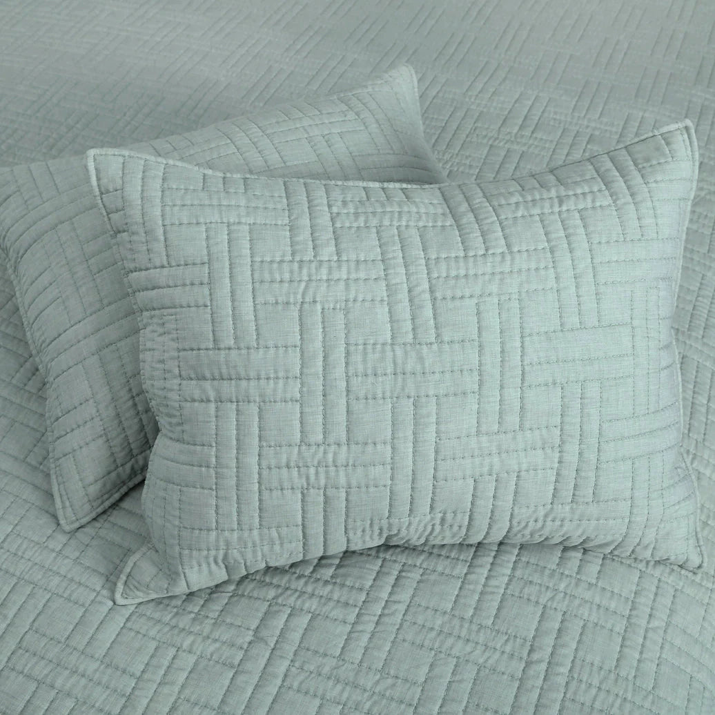 Melange Stitch Reversible Quilt Set - Seafoam