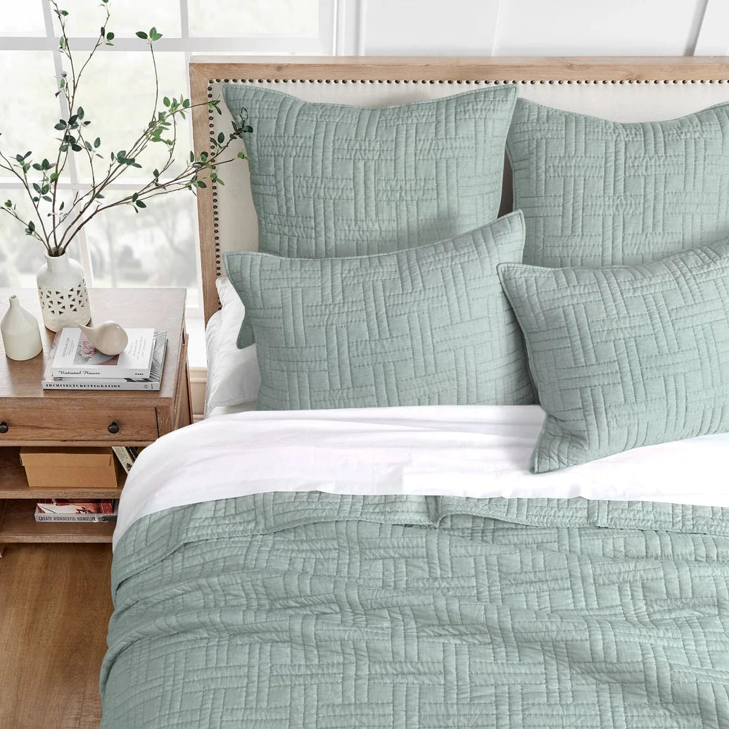 Melange Stitch Reversible Quilt Set - Seafoam