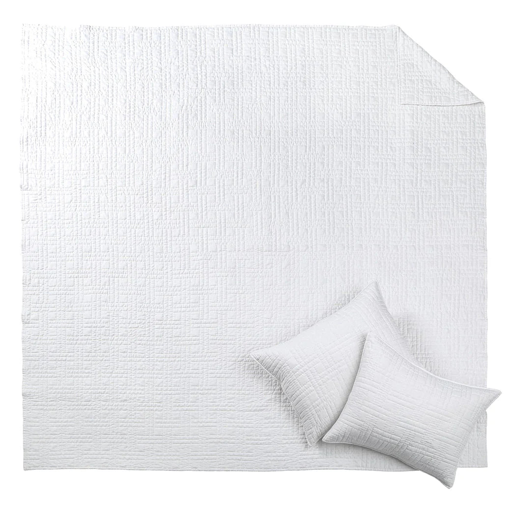 Melange Stitch Reversible Quilt Set - White