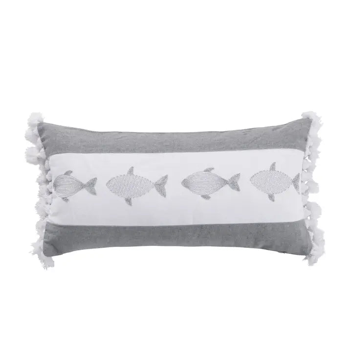 Nantucket Fish Pillow w/ Tassels - Coastal Accent Pillow