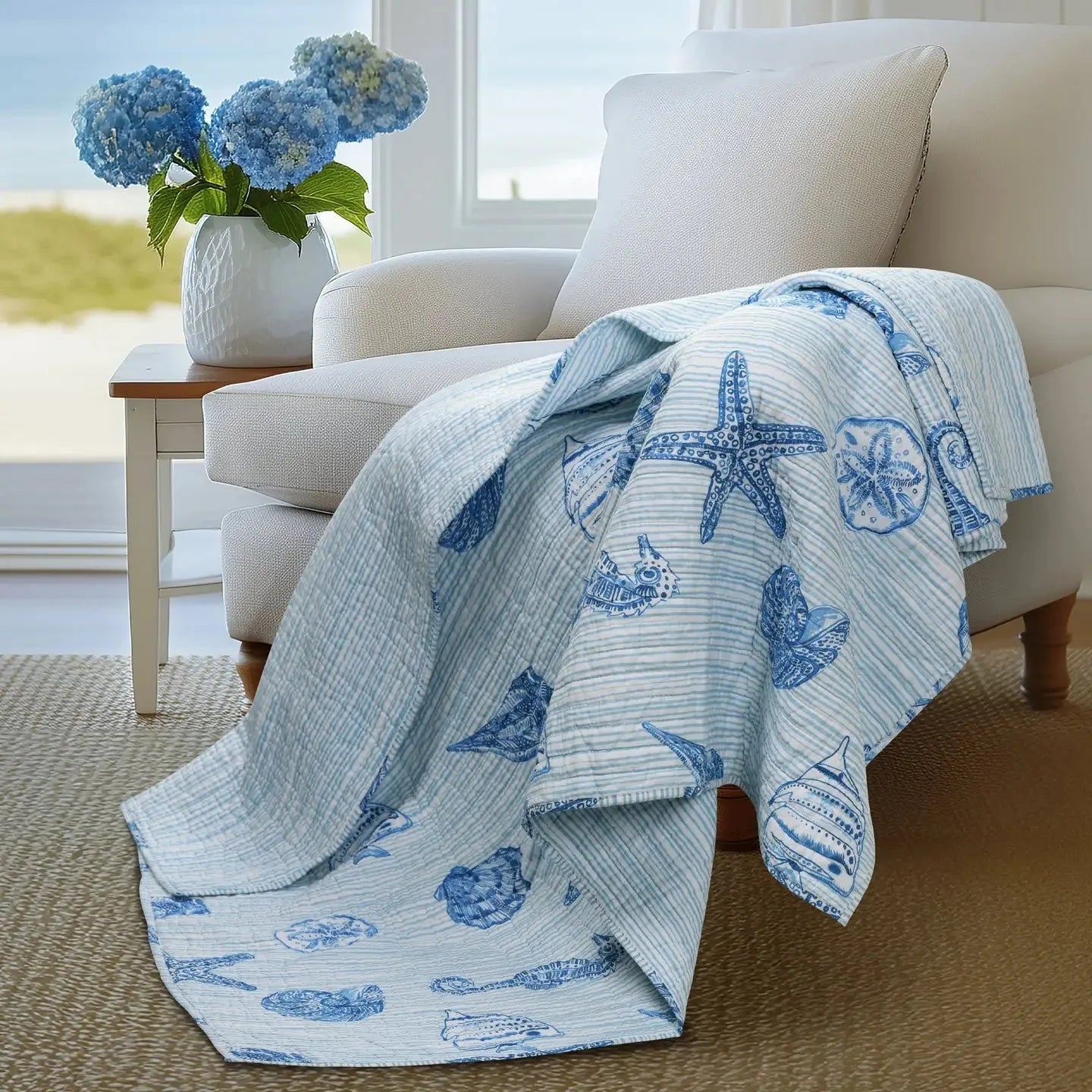 Sandy Cove Quilted Throw Blanket - Coastal Throw Blanket