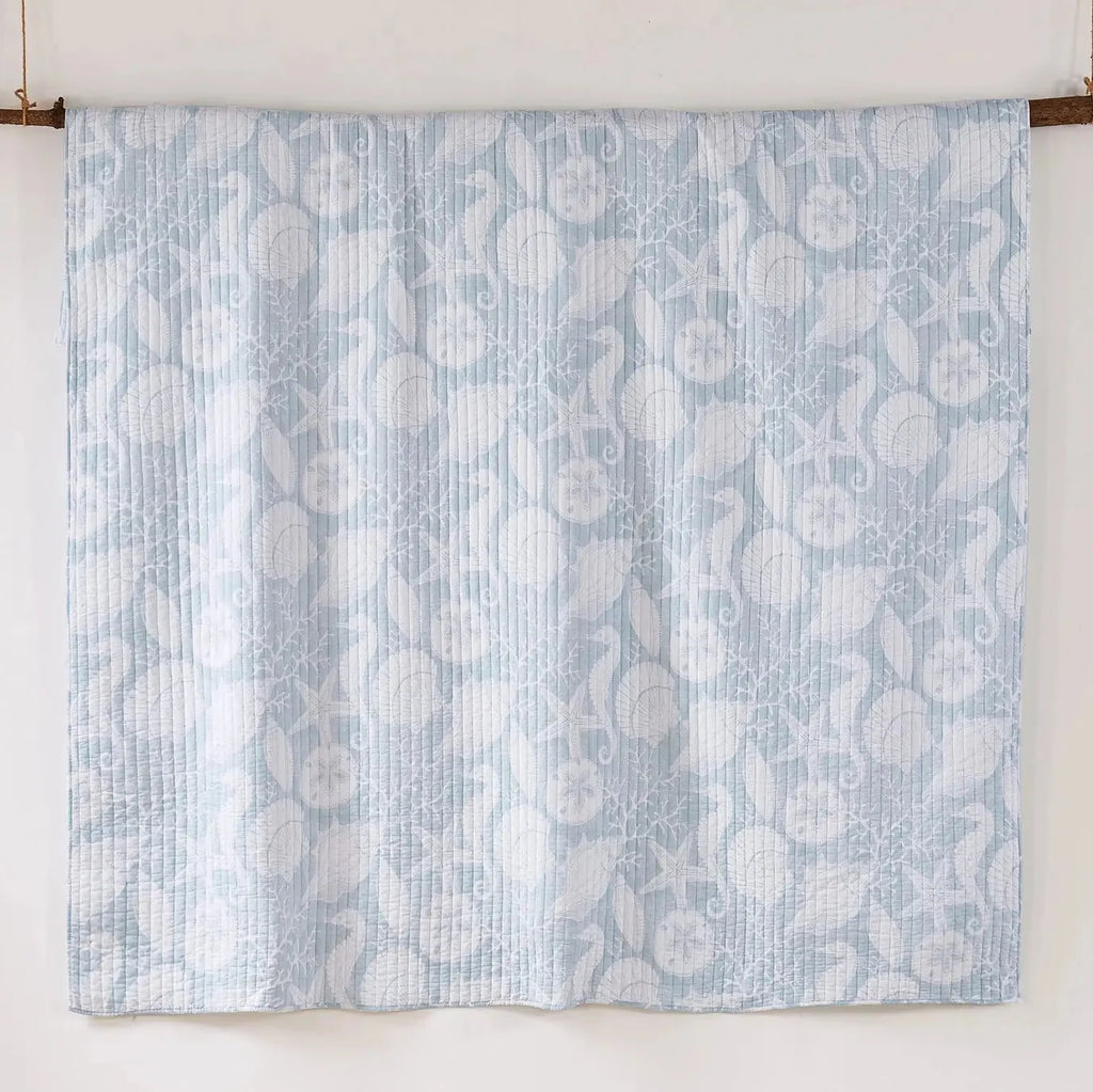 Stillwater Blue Quilt Set - French Blue Coastal Quilt With Seashells