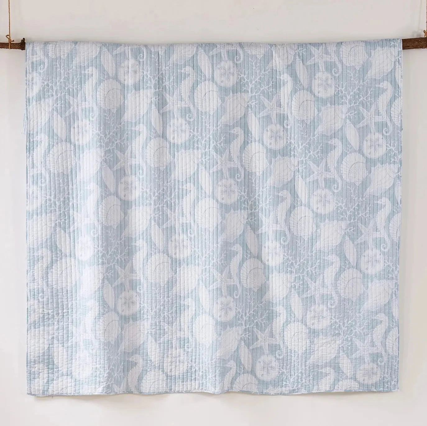 Stillwater Blue Quilt Set - French Blue Coastal Quilt With Seashells