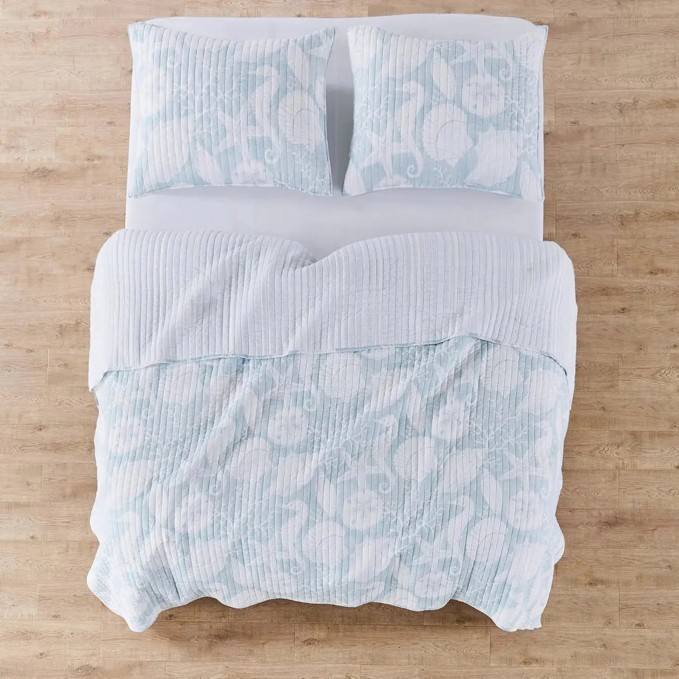 Stillwater Blue Quilt Set - French Blue Coastal Quilt With Seashells