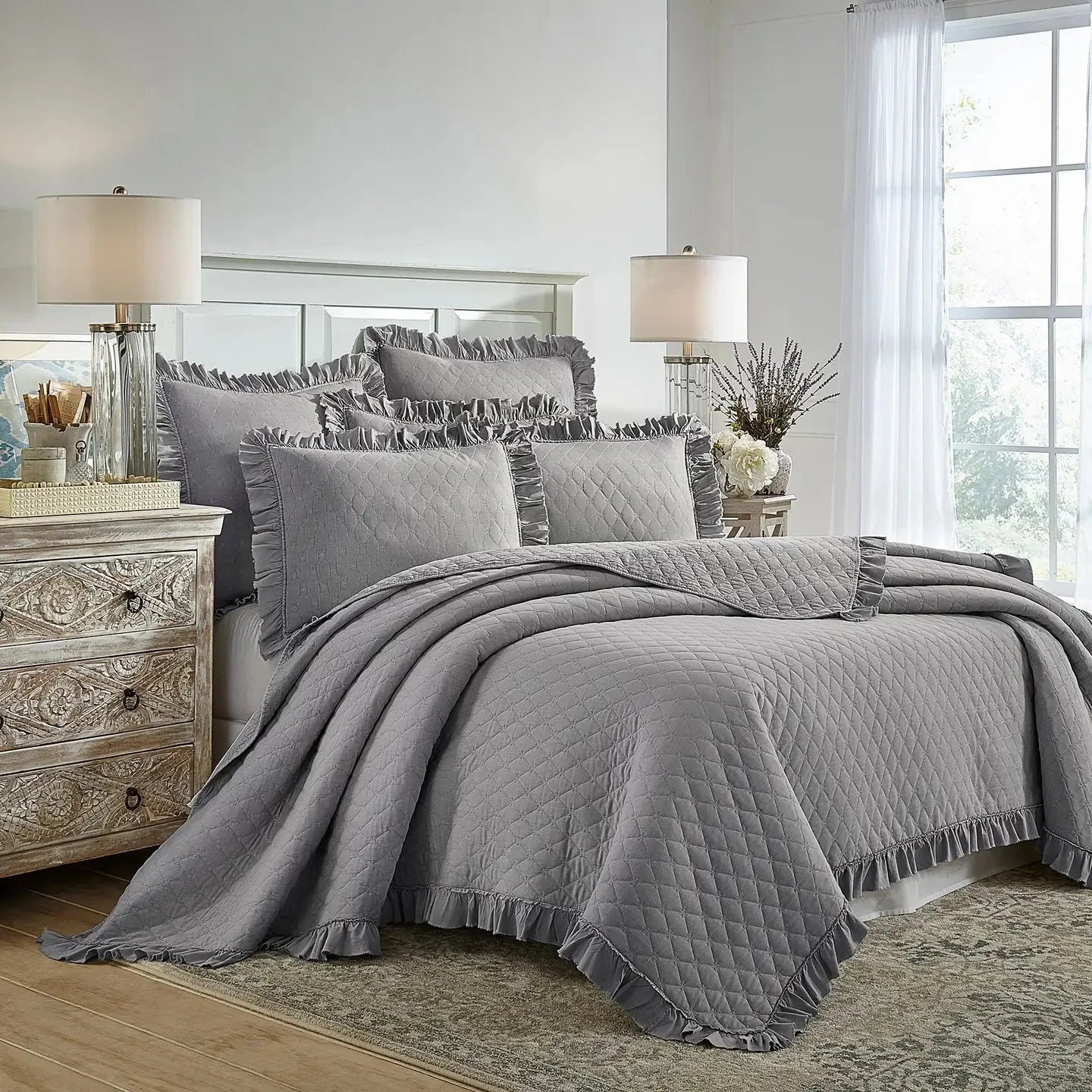 Stonewashed Grey Quilt Set