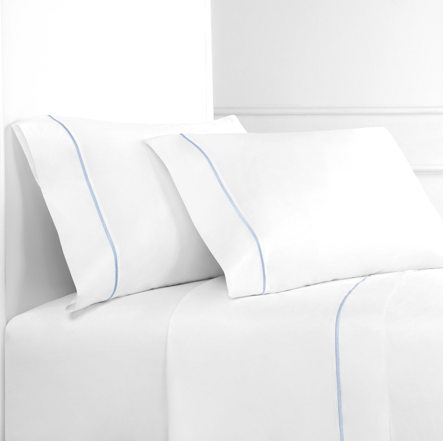 300TC Single Stripe Embroidered Percale Pillowcase Pairs