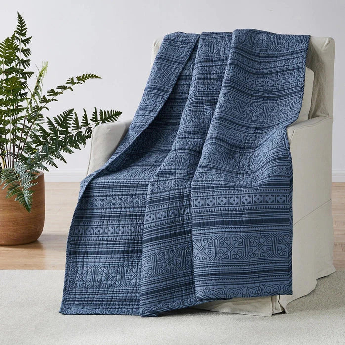 Tolteca Navy Blue Quilted Throw Blanket  -Nautical Throw Blanket