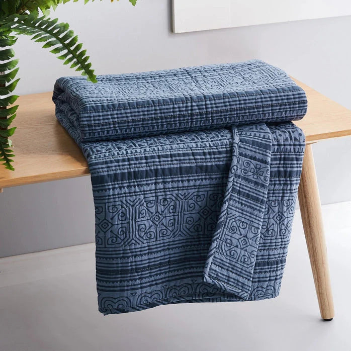 Tolteca Navy Blue Quilted Throw Blanket  -Nautical Throw Blanket